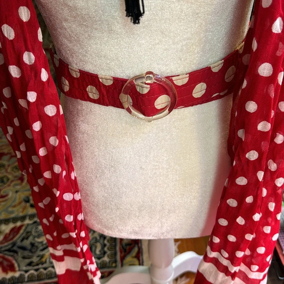 ♥️ Talbots Vintage Red & white polkadot, scarf, and belt and tassel necklace ♥️ - Picture 2 of 9